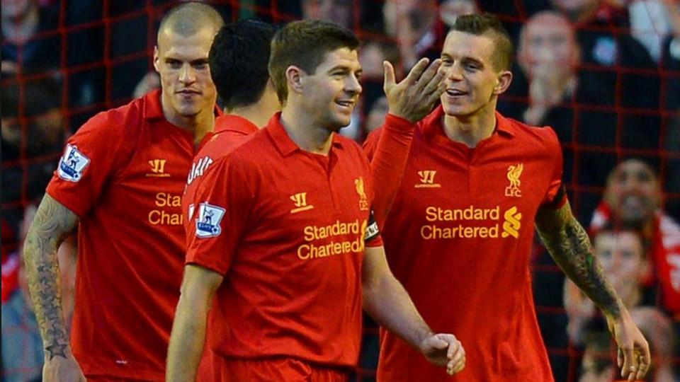 Daniel Agger dan Steven Gerrard saat masih bermain bersama di Liverpool. - INDOSPORT